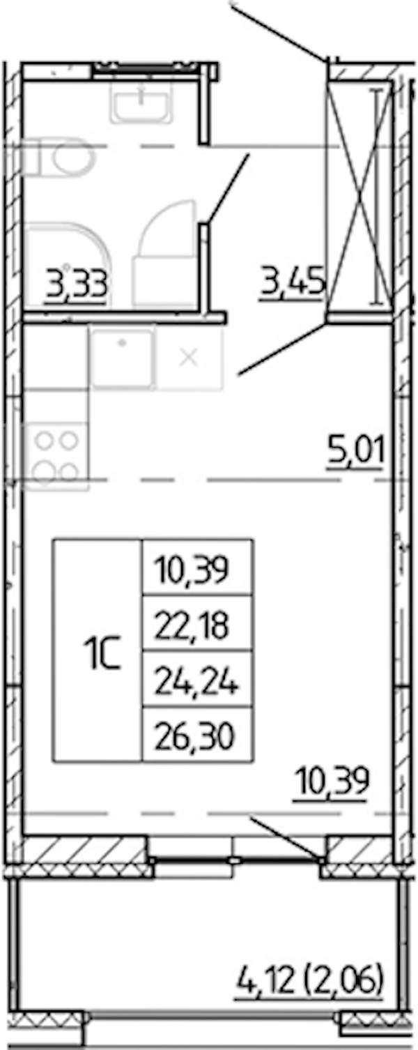 Квартира студия 22.18 м², 11/12 эт., ЖК «Полис Новоселье»